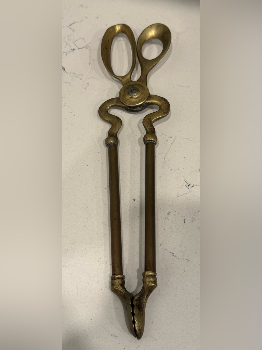 Antique 1800s Brass Fireplace Coal Ember Tongs Ornate Scissor Claw Handle 16"